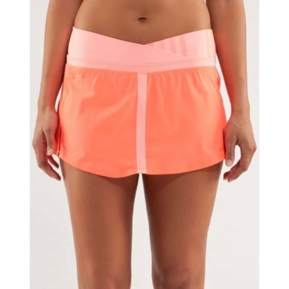 Lululemon Run Pace Skirt Pop Orange Pink Bleached Coral Ocean Stripe Sz 8